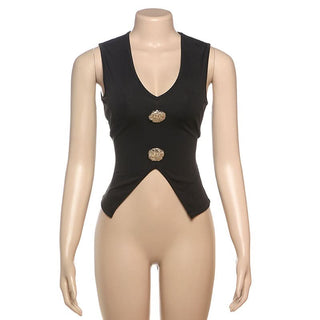 V neck sleeveless solid crop top