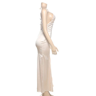 Satin v neck zip-up backless cami maxi dress