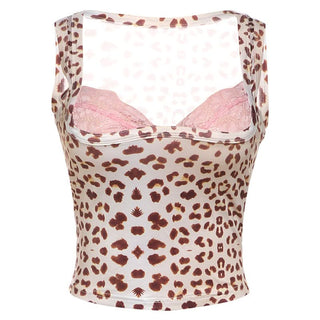 Lace hem leopard print v neck contrast top