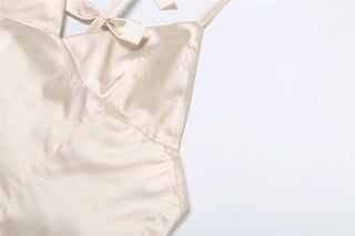 Satin v neck zip-up backless cami maxi dress