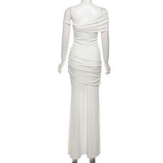 One shoulder ruched ribbed irregular maxi skirt set