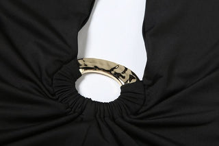 Halter v neck o ring ruched maxi skirt set