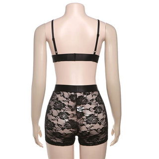 V neck lace see through solid cami pant set