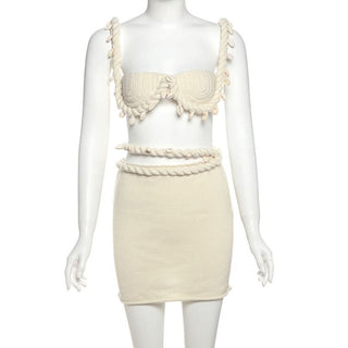 Knitted hollow out irregular zip-up cut out mini skirt