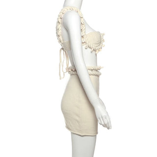 Knitted hollow out irregular zip-up cut out mini skirt