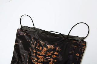 Leopard print lace up spaghetti strap maxi dress