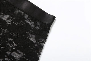 V neck lace see through solid cami pant set