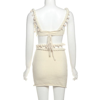 Knitted hollow out irregular zip-up cut out mini skirt