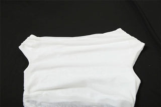 Mesh one shoulder irregular ruched maxi dress