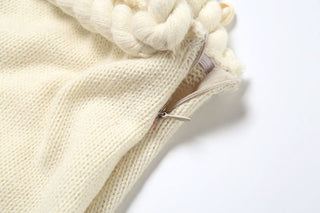 Knitted hollow out irregular zip-up cut out mini skirt