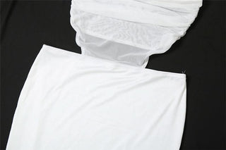 Mesh one shoulder irregular ruched maxi dress