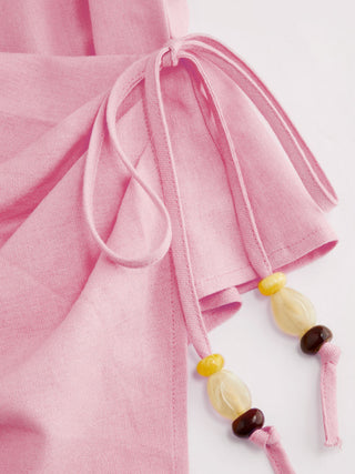 Linen-blend Beaded Knotted Ruched Tank Top