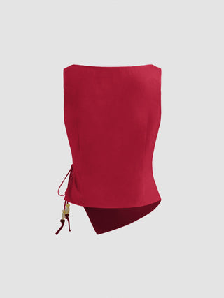 Linen-blend Beaded Knotted Ruched Tank Top