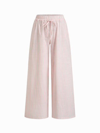 Cotton-blend Stripe Drawstring Ruffle Hem Tank Top & Low Rise Drawstring Trousers Loungewear Set