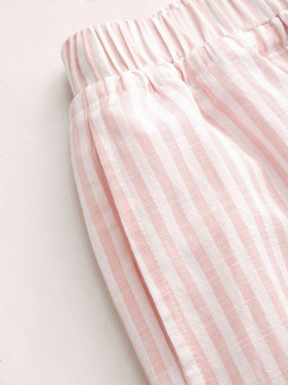 Cotton-blend Stripe Drawstring Ruffle Hem Tank Top & Low Rise Drawstring Trousers Loungewear Set