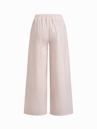 Cotton-blend Stripe Drawstring Ruffle Hem Tank Top & Low Rise Drawstring Trousers Loungewear Set