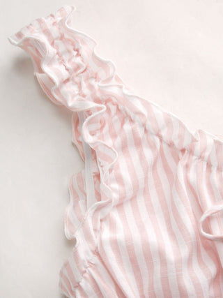 Cotton-blend Stripe Drawstring Ruffle Hem Tank Top & Low Rise Drawstring Trousers Loungewear Set