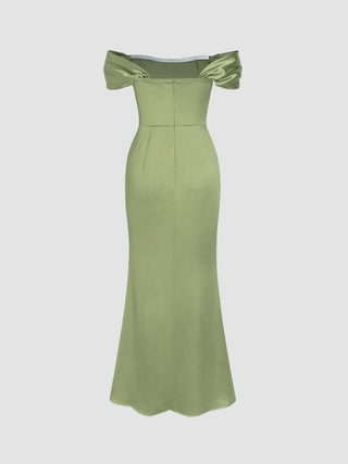 Satin Sculptural Ruched Off-shoulder Mermaid Maxi Dress