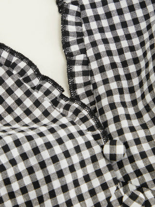 Gingham Halter Neckline Shirred Romper