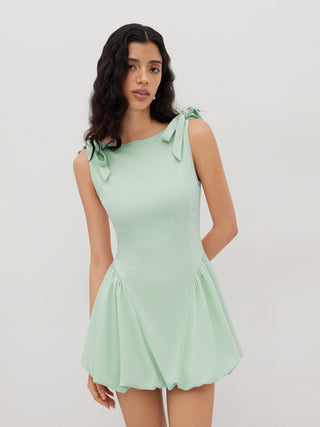 Grad Dresses Cute Summer Dresses Party Dress For Party New Years Holiday Dress Valentine rush outfits special occasion dresses Woven Sculptural Boat Neck Bowknot Bubble Hem Mini Dress For Date