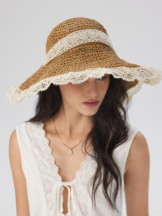 LACE TRIM STRAW HAT