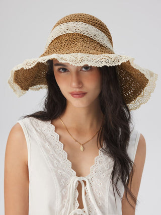 LACE TRIM STRAW HAT