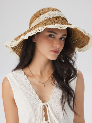 LACE TRIM STRAW HAT