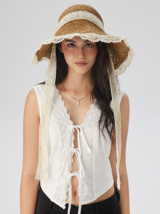 LACE TRIM STRAW HAT