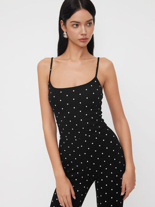Cotton-blend Polka Dot Capri Jumpsuit