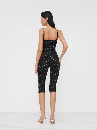 Cotton-blend Polka Dot Capri Jumpsuit