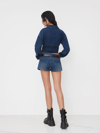 Denim Collar Solid Corset Zipper Jacket