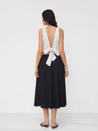 Woven Boat Neck Polka Dot Bowknot Backless Crop Top For Work