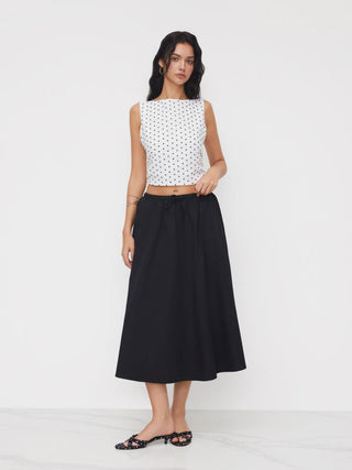 Woven Boat Neck Polka Dot Bowknot Backless Crop Top For Work