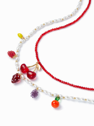 2PCS FRUIT PENDANT FAUX PEARL & BEADED NECKLACE