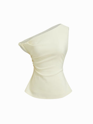 Woven Asymmetrical Neck Twist Ruched Tank Top For Daily Casual