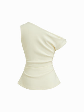 Woven Asymmetrical Neck Twist Ruched Tank Top For Daily Casual