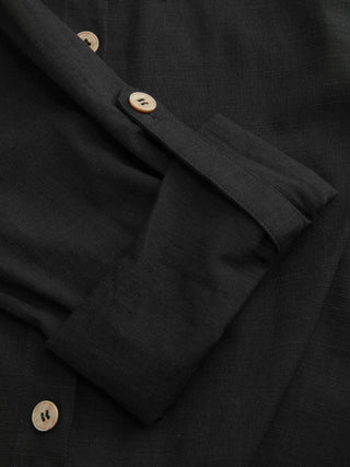 Linen-blend Linen-blend Collar Knotted Roll Hem Oversized Jumpsuit For Work