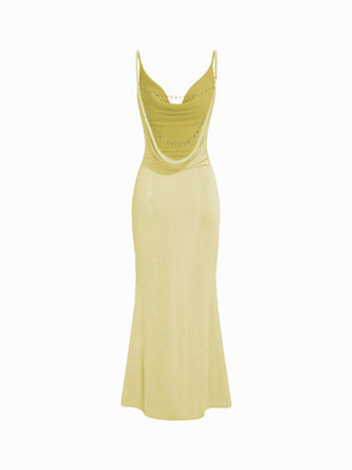 Cowl Neck Backless Chain Detail Cami Mermaid Maxi Dress