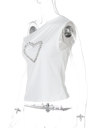 One shoulder irregular heart applique top