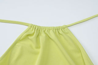 Halter self tie ruched backless mini dress