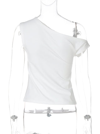 One shoulder irregular heart applique top