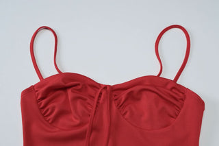 Ruched backless solid cami midi skirt set