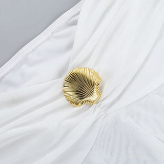 Halter self tie ruched mesh solid top