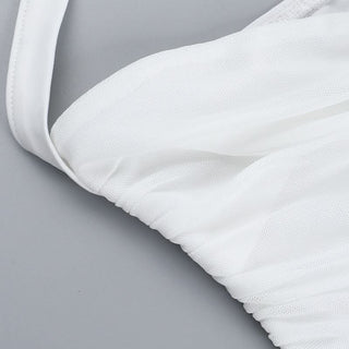 Halter self tie ruched mesh solid top