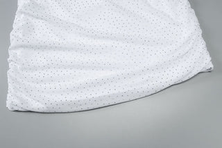 Ruched mesh beaded cross front mini dress