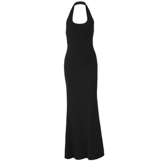 Halter u neck backless solid maxi dress