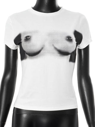 Short sleeve crewneck chest print top