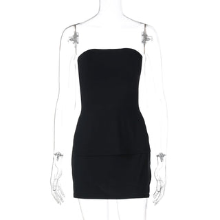 Slit irregular backless solid tube mini skirt set