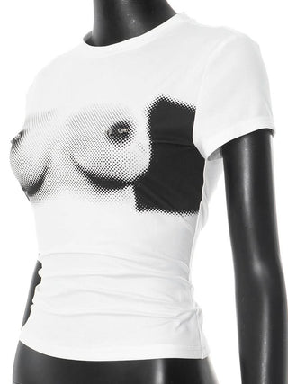 Short sleeve crewneck chest print top