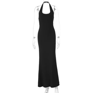 Halter u neck backless solid maxi dress